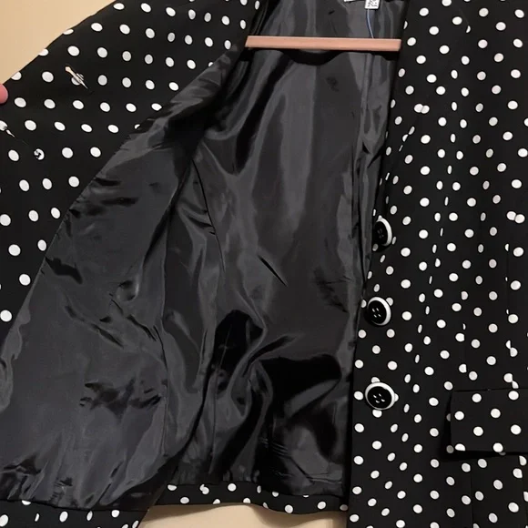 Kasper - Vintage 90’s Black & White Polka Dot Blazer Jacket - Picture 9 of 12